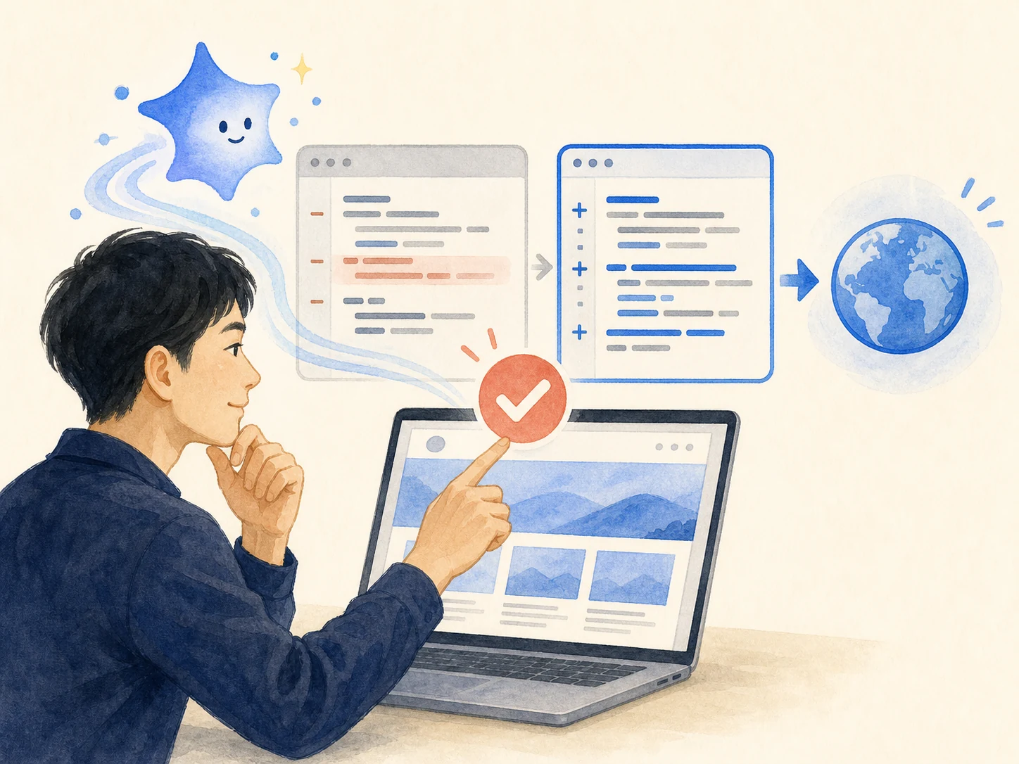 AIとコードを確認しながらWebサイトを安全に公開する様子