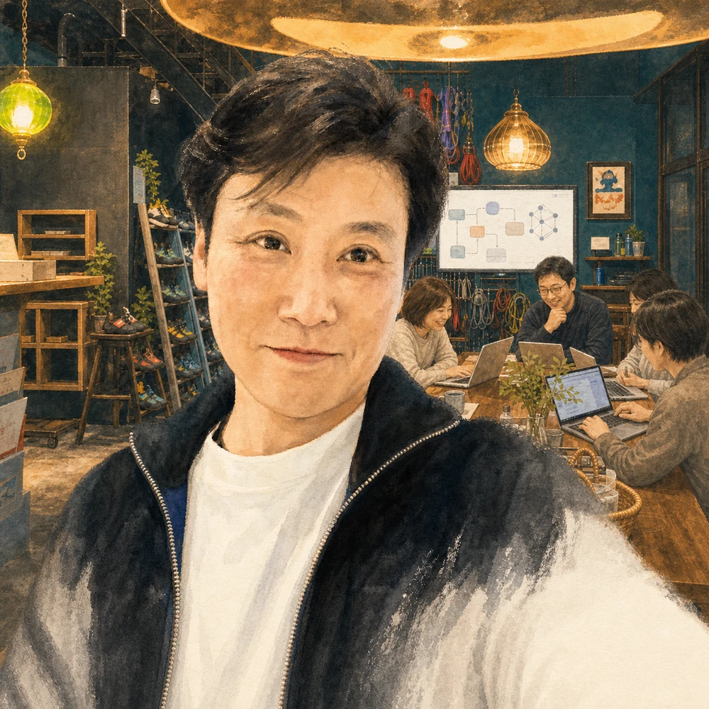 グッぼるカフェで少人数のAI講習を行うAI相談講師 由井辰美の絵画調ポートレート